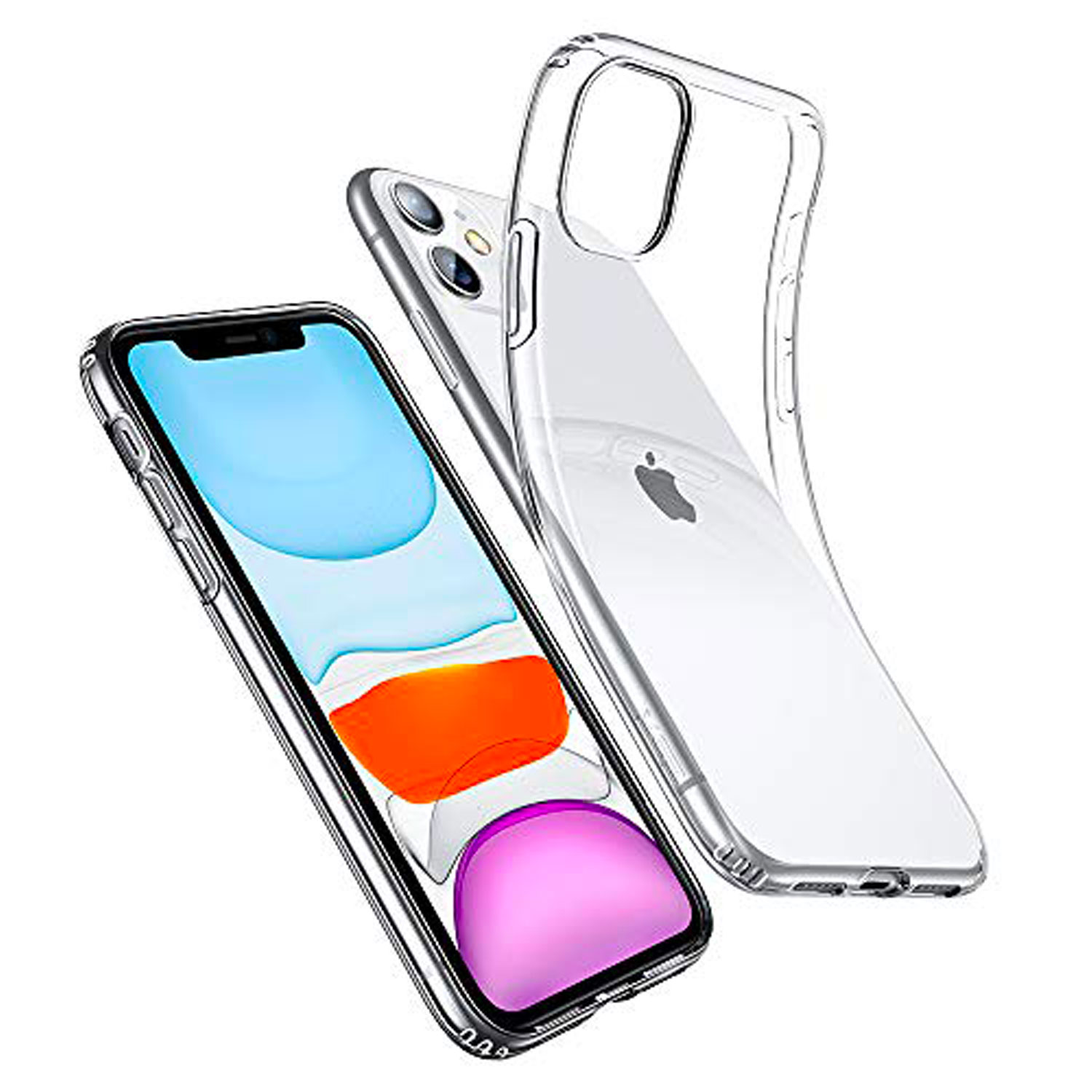 Lot de 2 Coques iPhone 11 Transparente et Bleue Antichoc Silicone